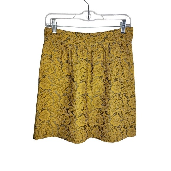 Tibi New York Mustard Yellow Paisley Floral Lace Mini Skirt Women's Size 6 - Picture 1 of 11